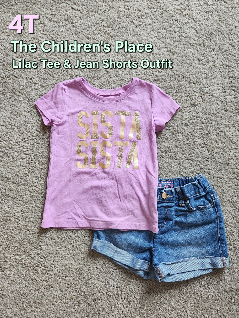 The Children's Place Lilac "Sista Sista" Tee & Denim Jean Shorts Set - 4T
